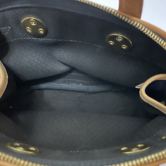 Vintage Dooney & Bourke Cabriolet Bag Navy Canvas Tan Leather Domed USA Satchel - Picture 13 of 16
